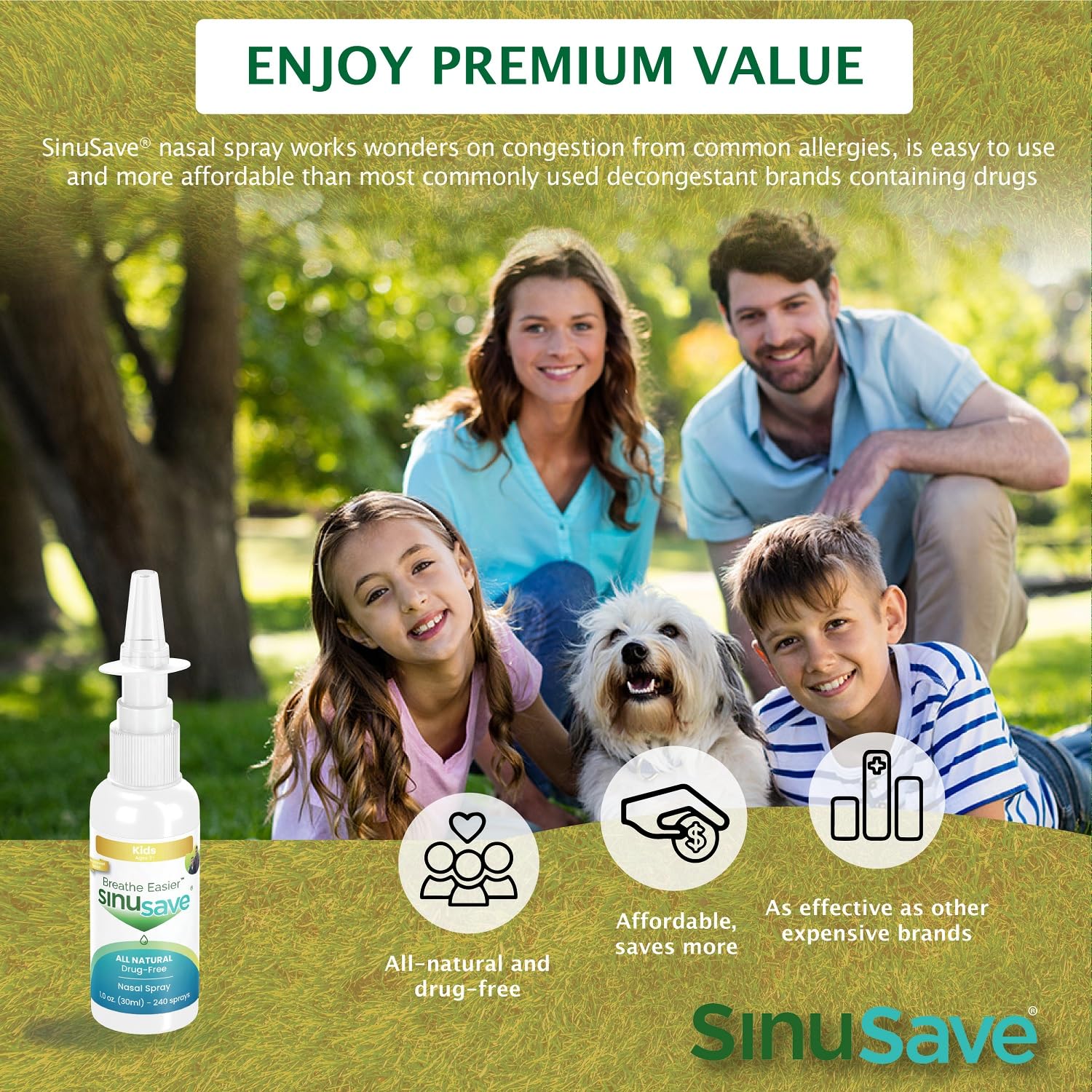 Sinusave Kids Strength nasal spray in use, soothing congestion.