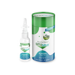 Sinusave regular strength bottle pour showing easy flow for fast, non-drowsy nasal relief