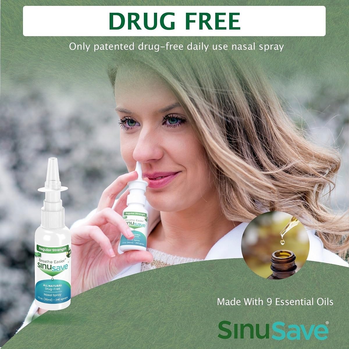 Sinusave regular strength packaging-box shows convenient, travel-friendly 1 oz size