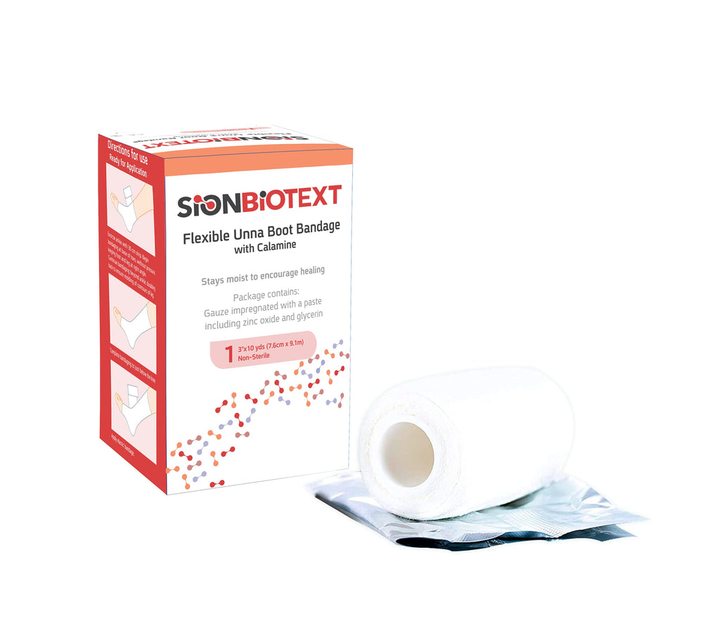 Sion Biotext Unna Boot cotton bandage shows gentle compression for wound care