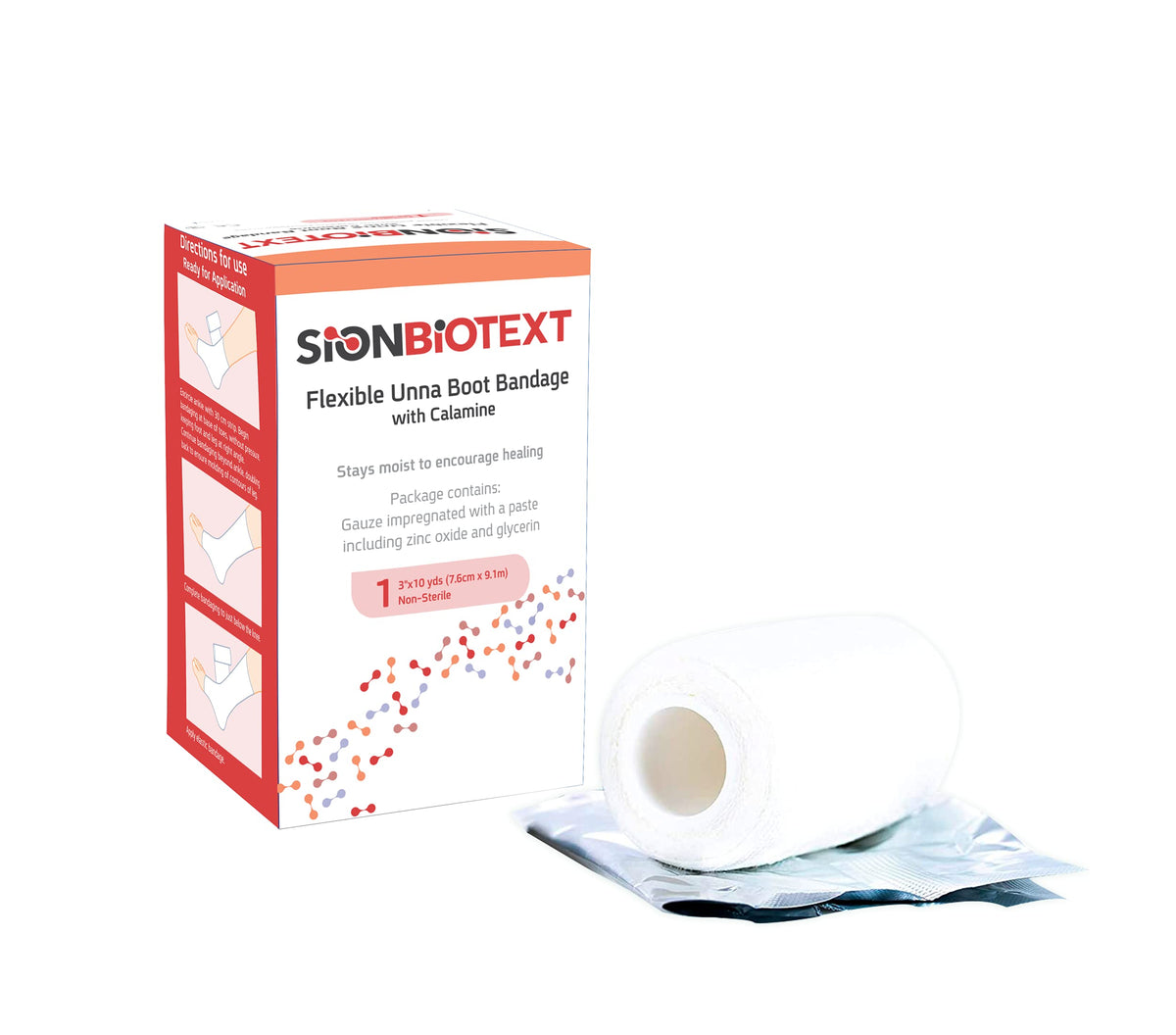 Sion Biotext Unna Boot cotton bandage shows gentle compression for wound care