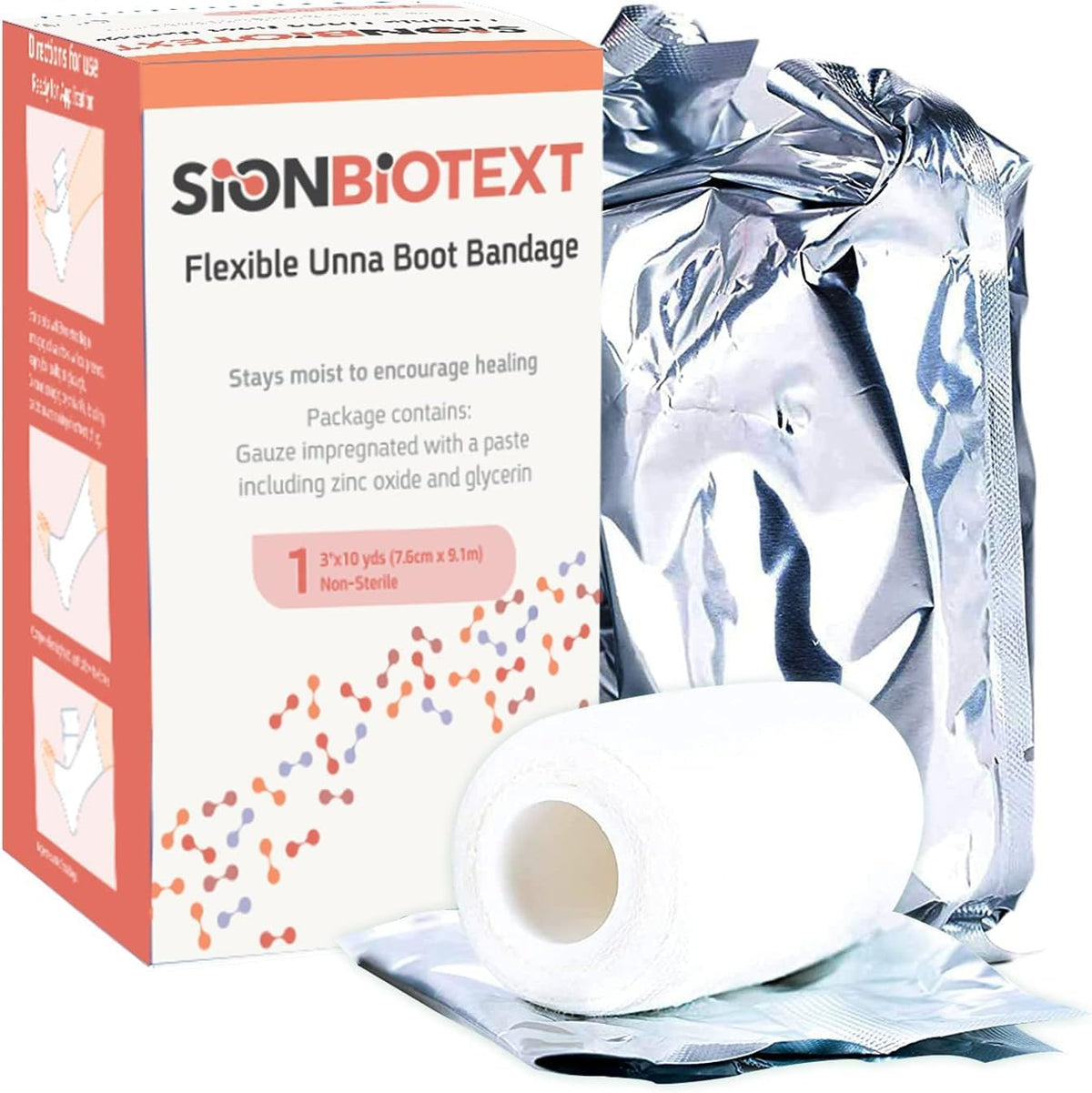 Sion Biotext Unna Boot zinc paste on gauze providing uniform compression.