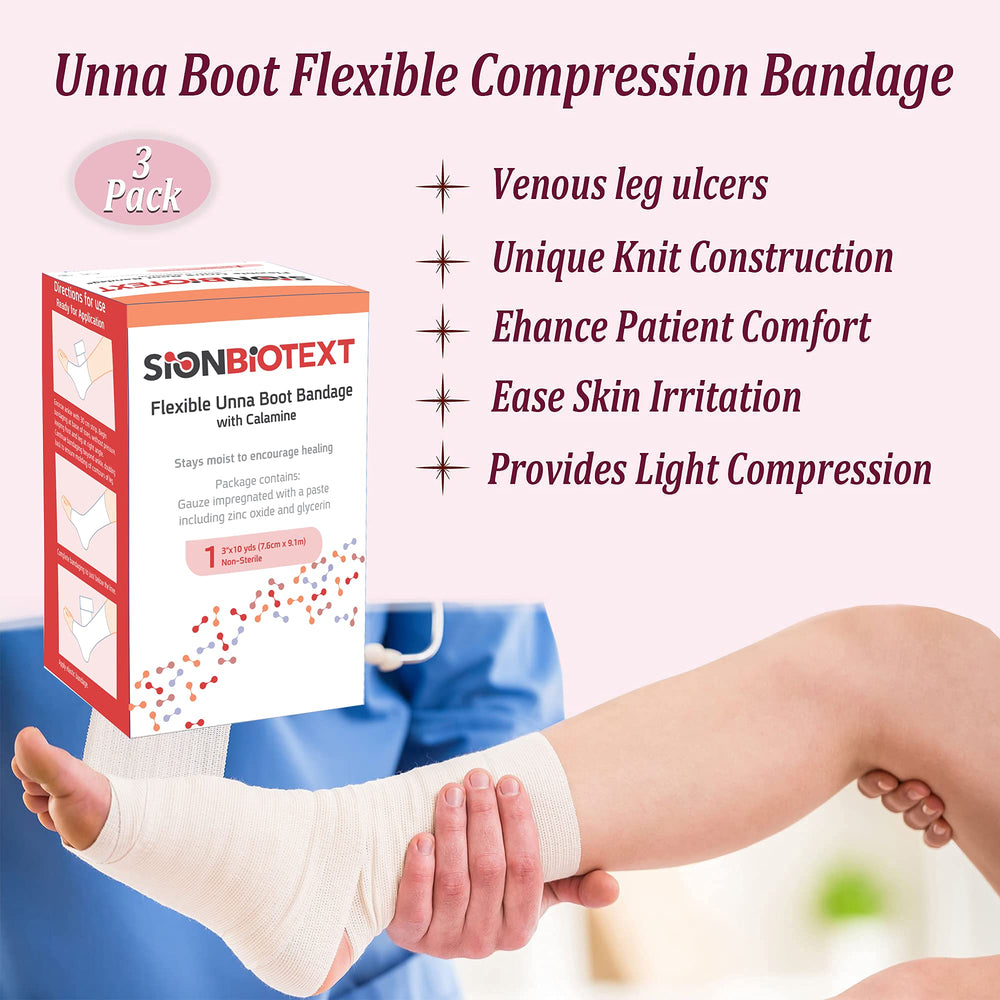 Sion Biotext Unna Boot zinc paste illustration highlights zinc oxide paste
