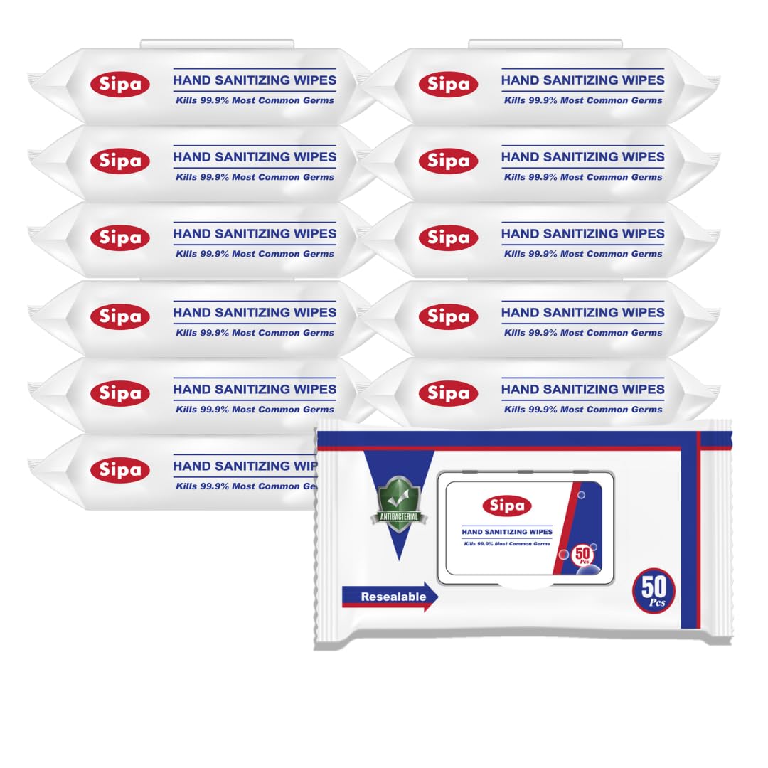 SIPA Hand Sanitizing Wipes bag front view for on-the-go cleansing
