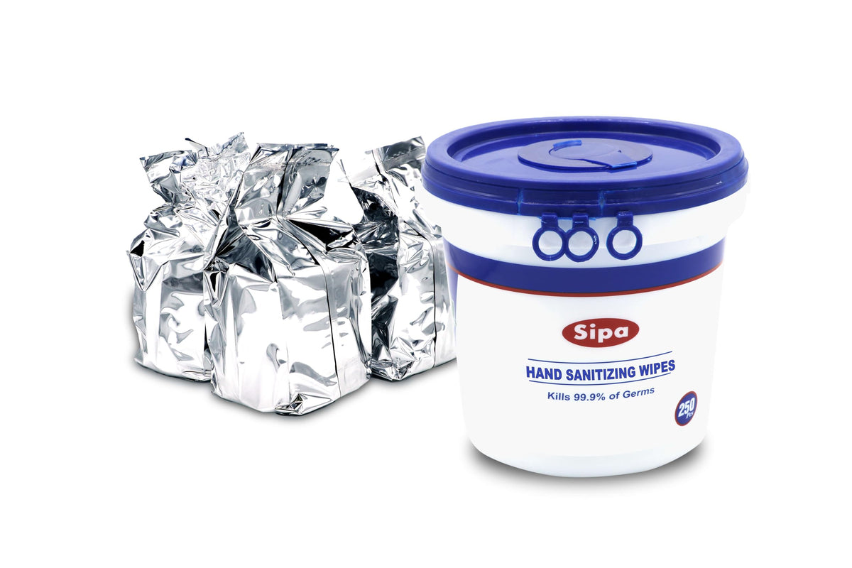 SIPA Hand Sanitizing Wipes bucket for bulk cleaning and quick refresh.