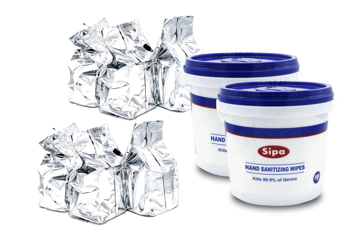 SIPA hand sanitizing wipes bulk setup for easy access and bulk refills.