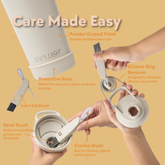 SIPLUSH Paradise Shaker lid brush and boot simplify care and protect surfaces