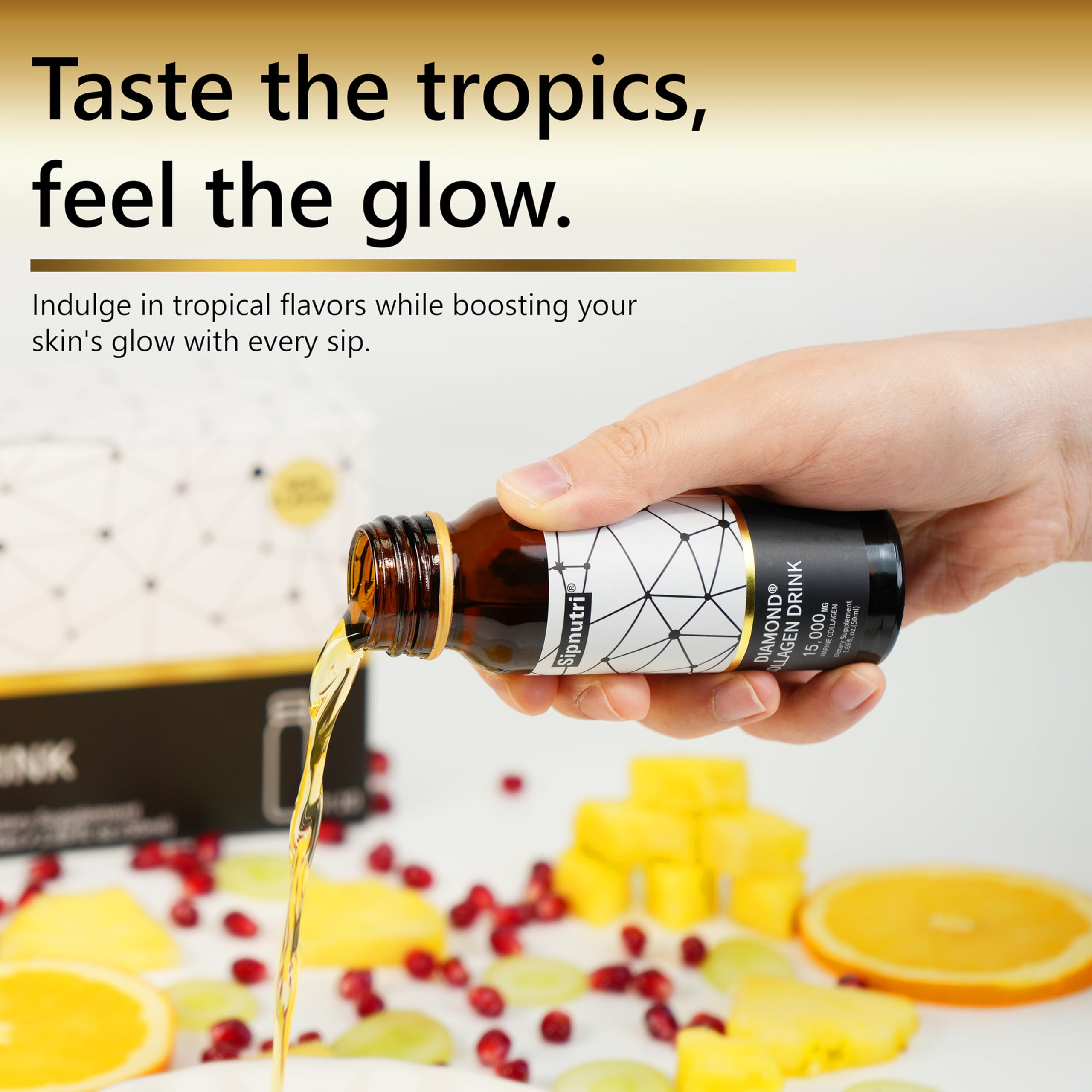 Pouring Sipnutri Diamond Liquid into a glass for easy mixing