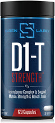 SIRENLABS D1-T Strength bottle shown for daily mass-building support.