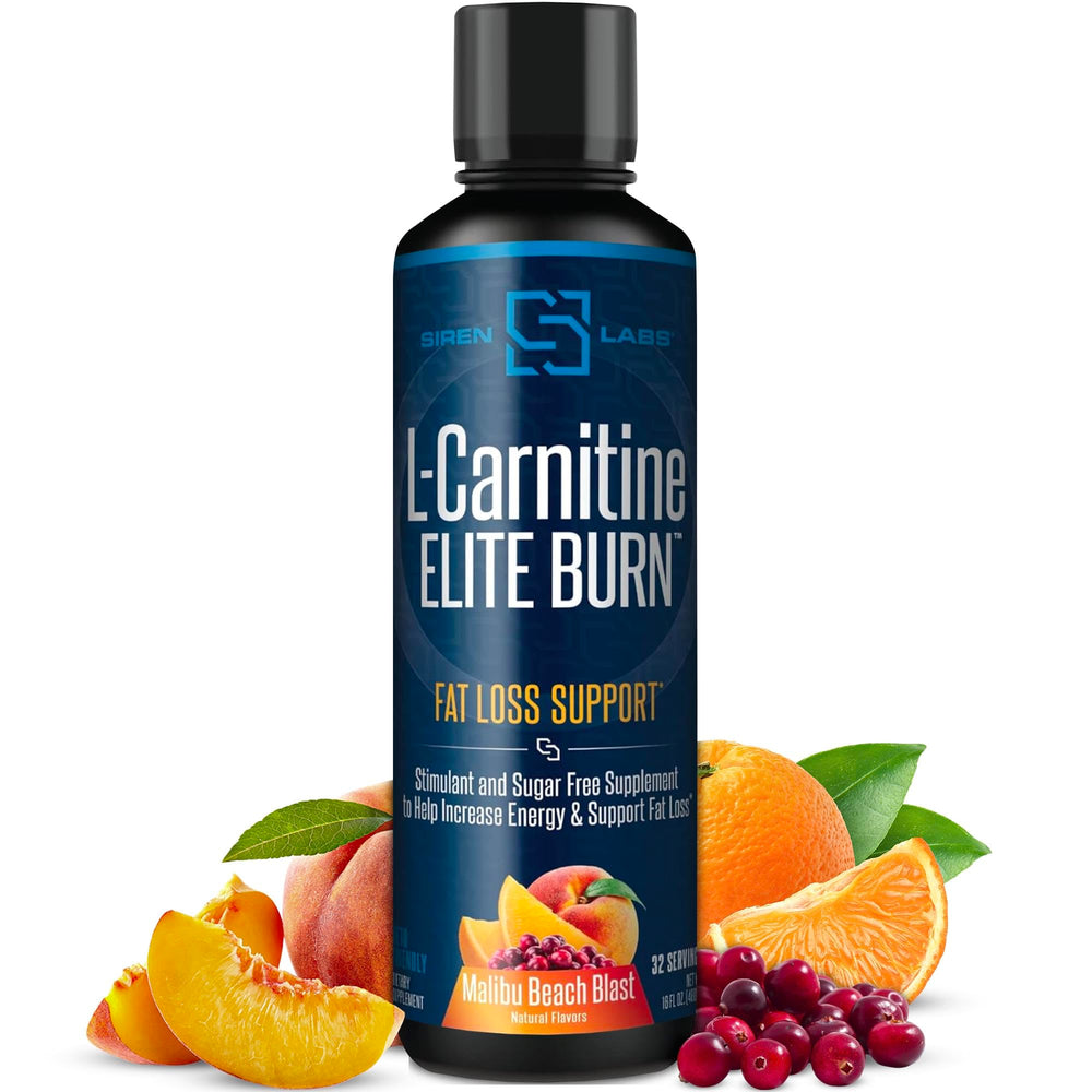 SIRENLABS Elite Burn bottle front with Malibu Beach Blast flavor, ideal for daily fat loss support.
