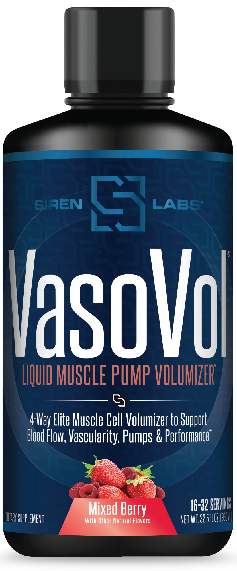 SIRENLABS Vaso-Vol bottle front view for enhanced pumps and endurance.