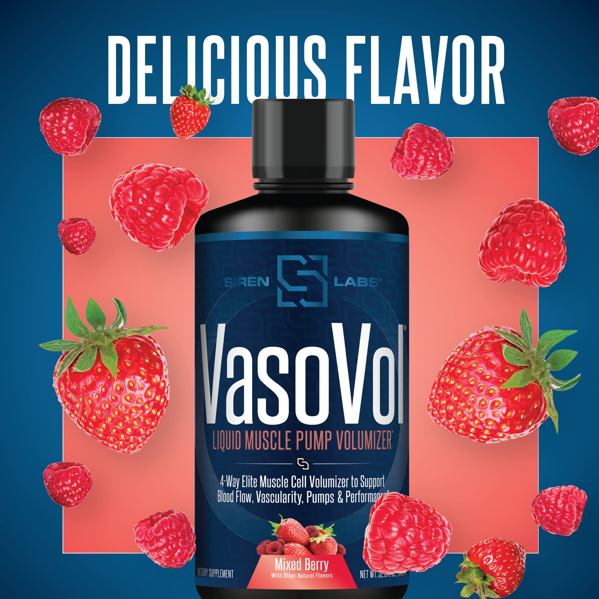 SIRENLABS Vaso-Vol graphic illustrating vasodilation and hydration benefits.