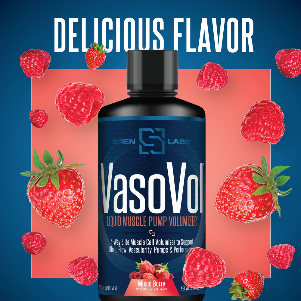 SIRENLABS Vaso-Vol graphic illustrating vasodilation and hydration benefits.
