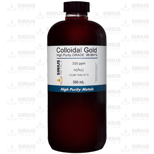 Sirius Metals True Colloidal Gold nanoparticles visible in solution; suitable for reference in experiments.