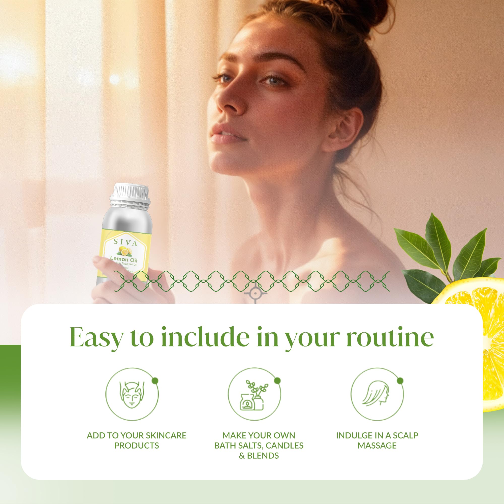 SIVA Lemon Oil drops in warm bath for a cleansing, uplifting soak
