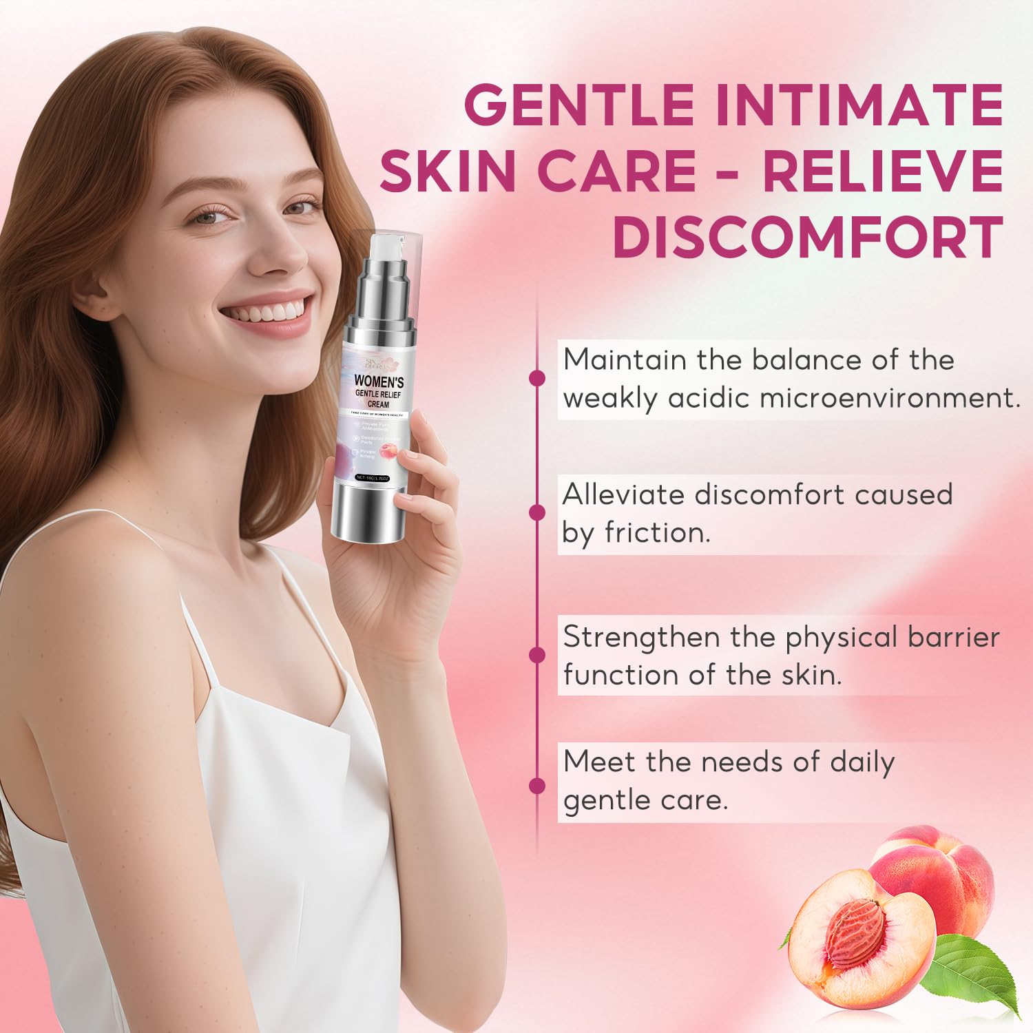 Six Degrees Silky Peach Cream packaging highlighting natural ingredients.