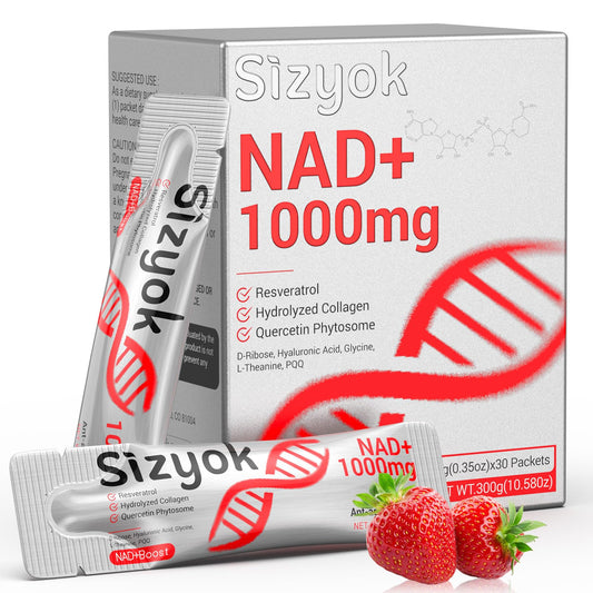 Sizyok NAD+ 1000mg Liquid bottle close-up for quick daily energy support