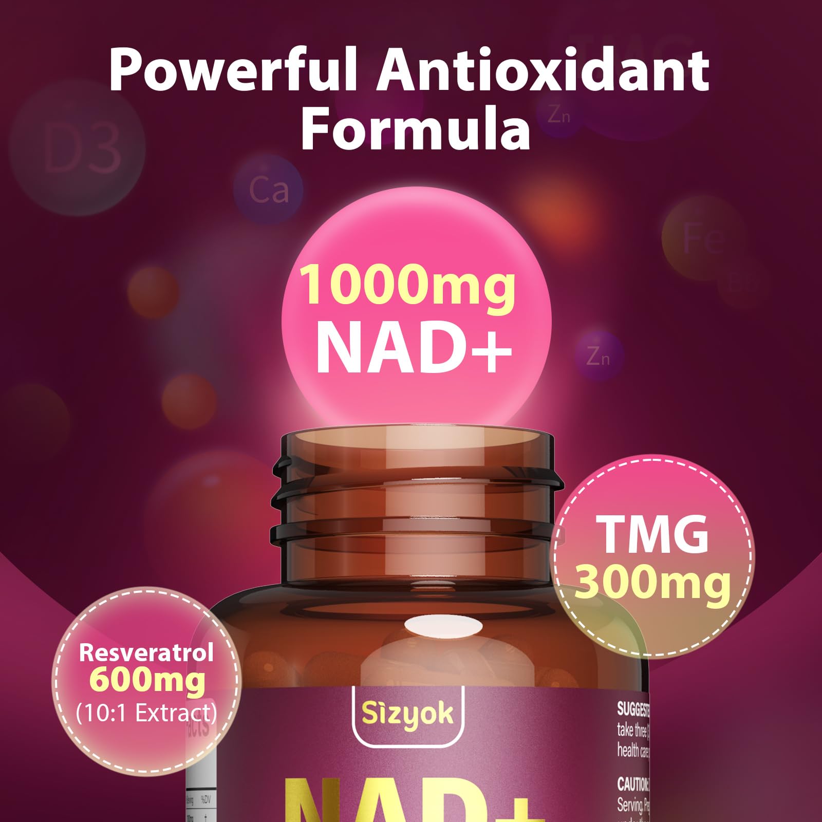 Sizyok Pterostilbene and Quercetin blend visualizing antioxidant synergy
