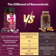Sizyok zero-calorie capsule bottle showcasing sugar-free resveratrol supplement.