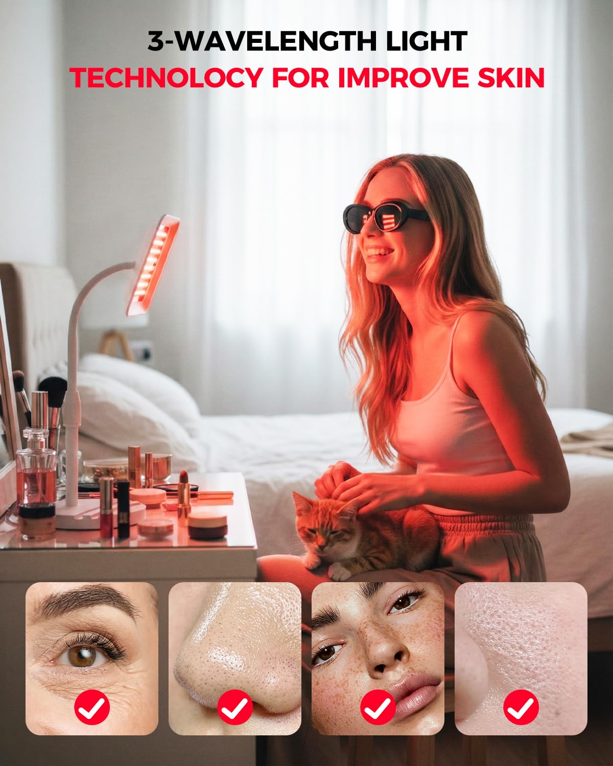 SJZXUV red light therapy lamp side angle shows adjustable gooseneck for flexible placement.