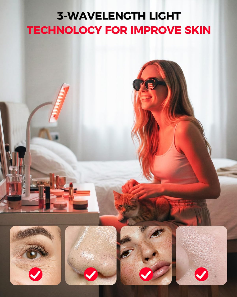 SJZXUV red light therapy lamp side angle shows adjustable gooseneck for flexible placement.