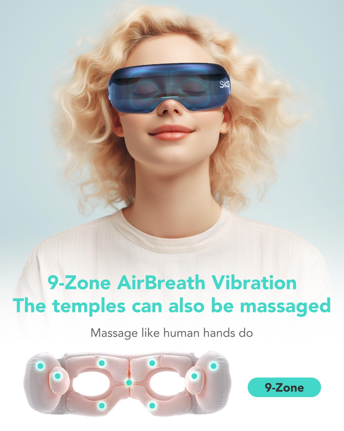SKG Eye Massager dimensions 8.23 x 4.25 x 2.99 inches for portable use.