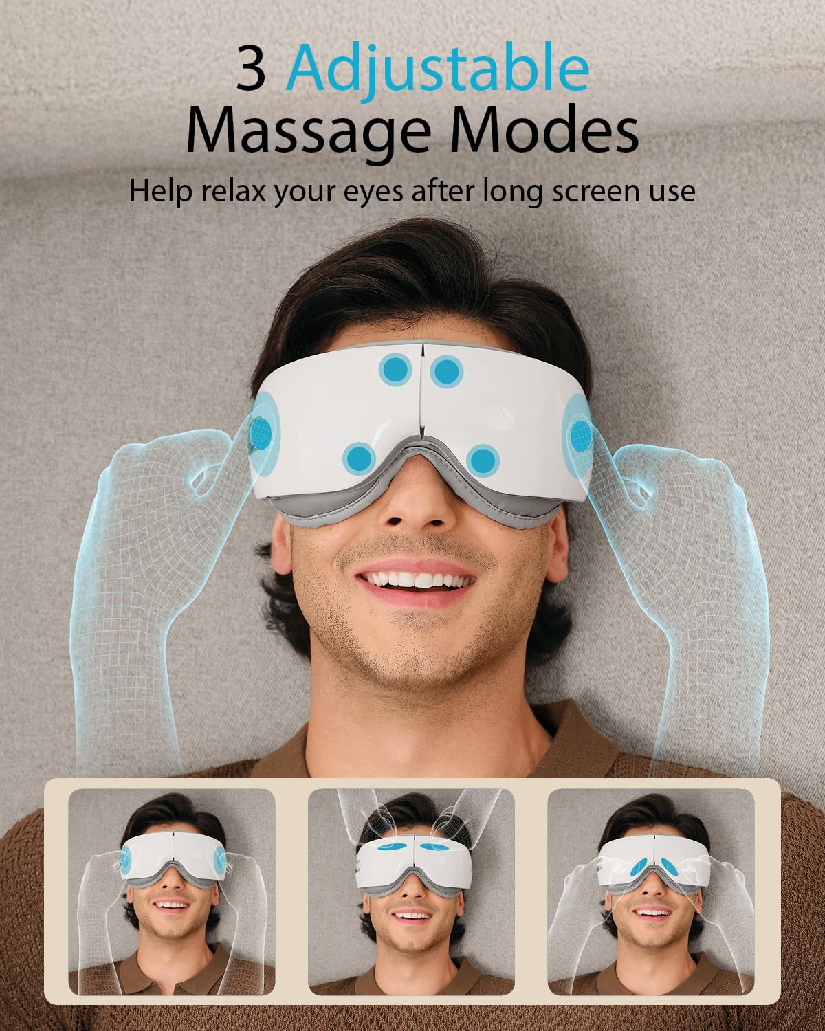 SKG Eye Massager Massage Modes: three rhythms to refresh tired eyes.