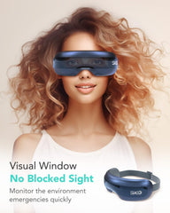 SKG Eye Massager soft padding provides a comfortable, adjustable fit.