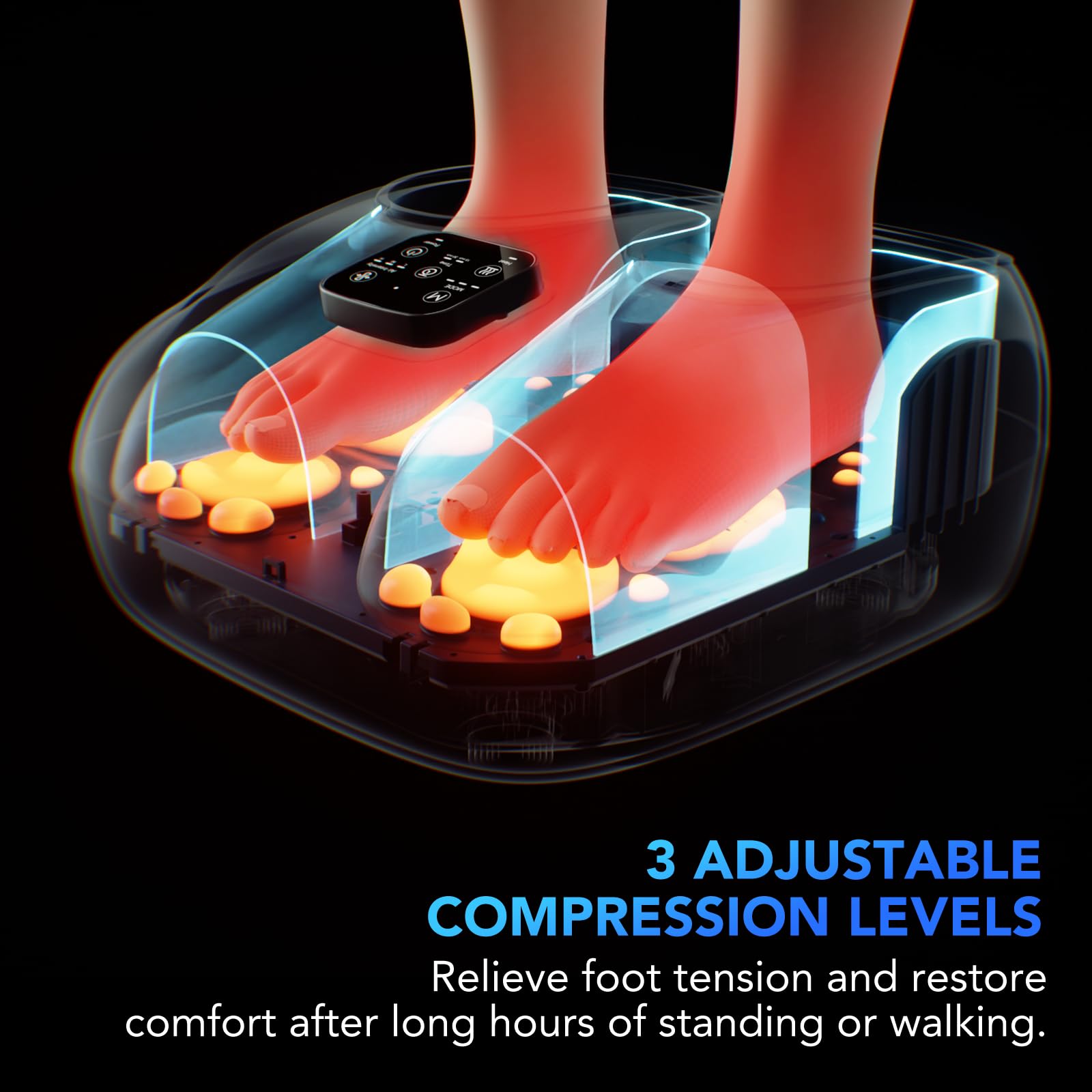 Compact SKG massager fits feet up to US size 13 for versatile use.