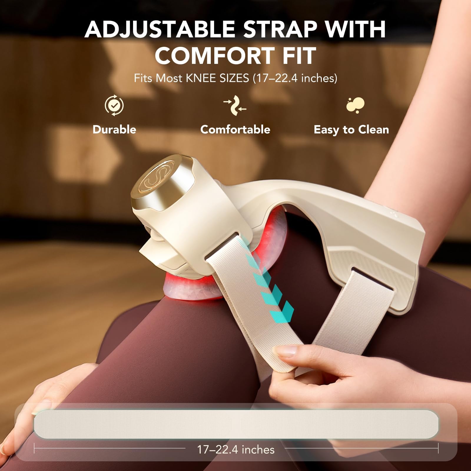 970 nm warming light delivers quick gentle heat to the knee