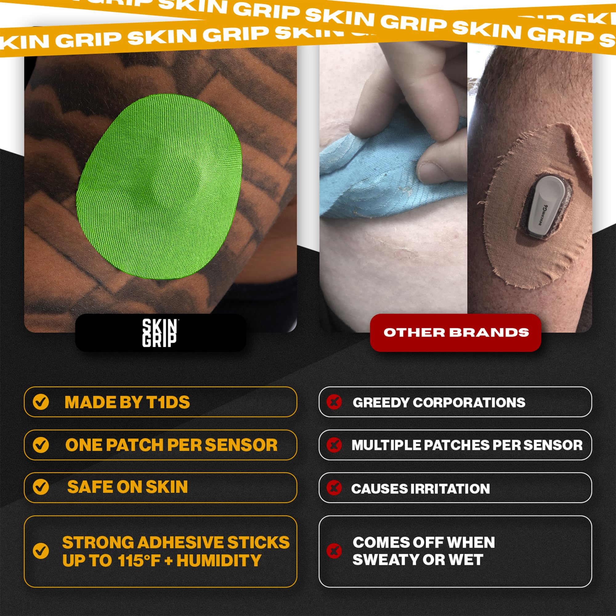 Skin Grip breathable skin-friendly patch minimizes irritation for extended wear