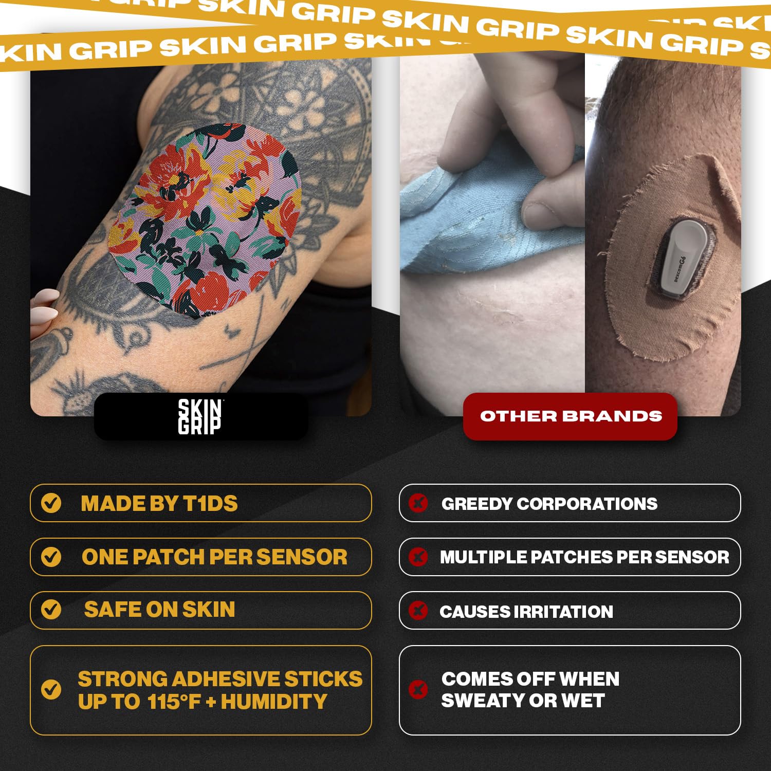 Skin Grip CGM patch florals 4-way stretch allows flexible wear