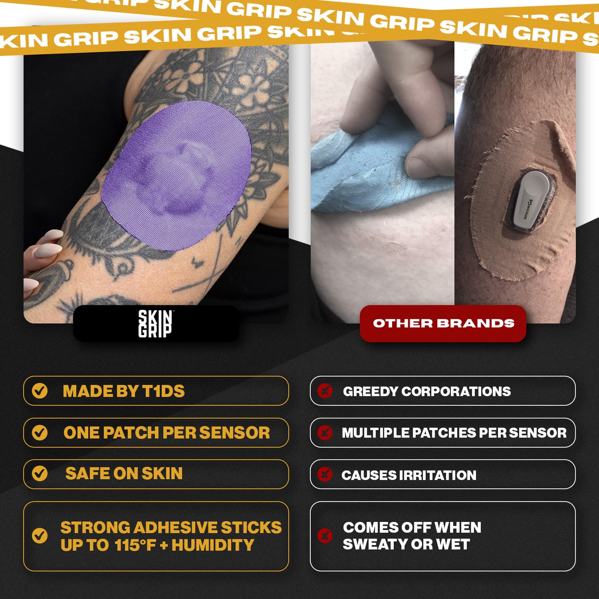 Skin Grip hypoallergenic, latex-free materials reduce irritation for sensitive skin.