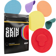 Skin Grip Rainbow Pack CGM patch closeup shows color varieties for comfortable wear