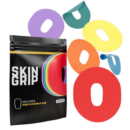 Skin Grip Dexcom G6 patch close-up highlighting secure adhesion on skin