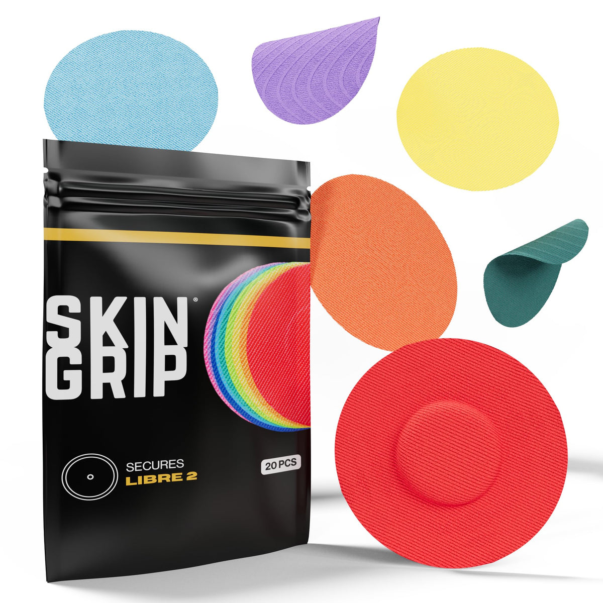 Skin Grip Freestyle Libre 2 patch cover in rainbow pack secures CGM during workouts