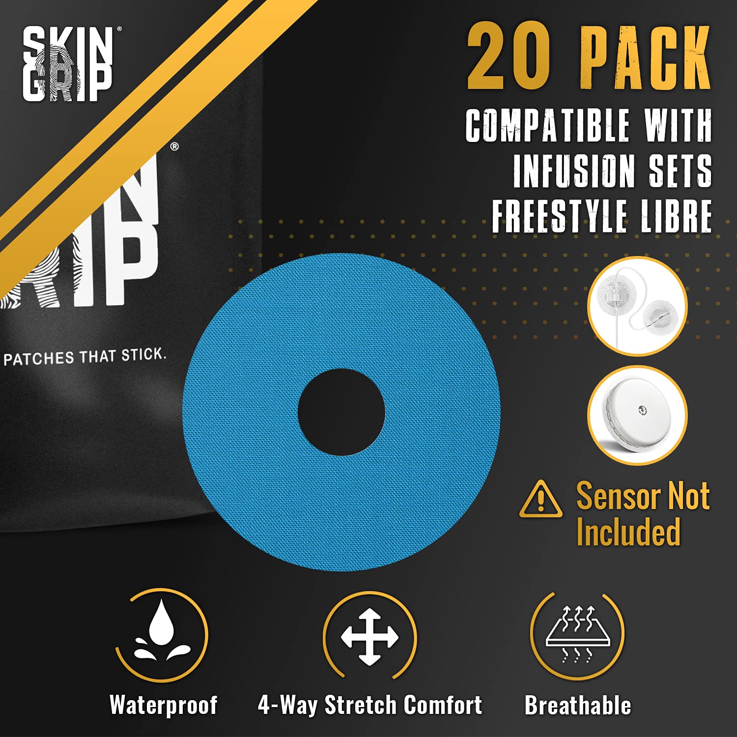 Skin Grip hypoallergenic skin-friendly adhesive minimizes irritation.