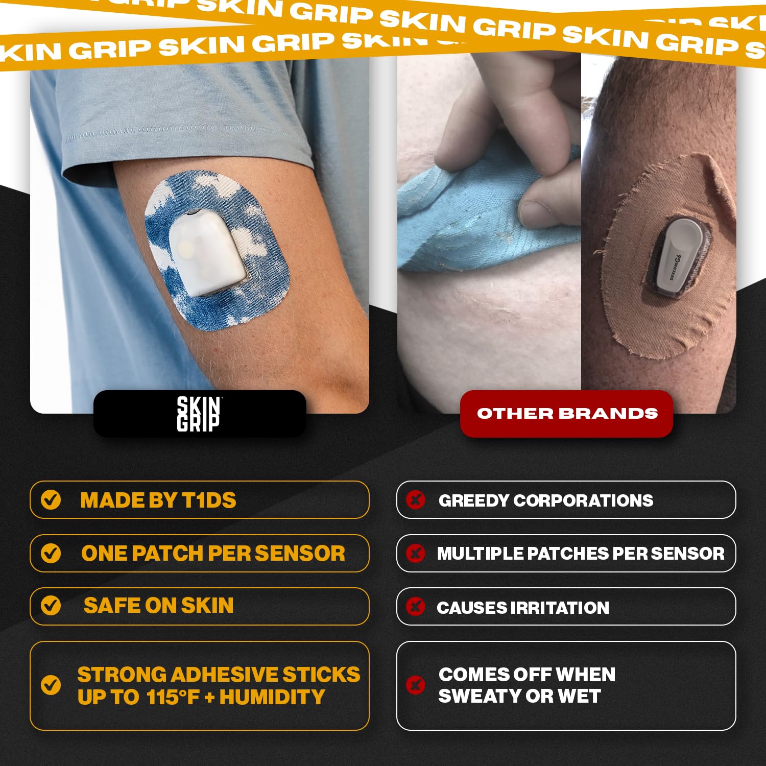 Latex-free, zinc oxide-free Skin Grip material for sensitive skin