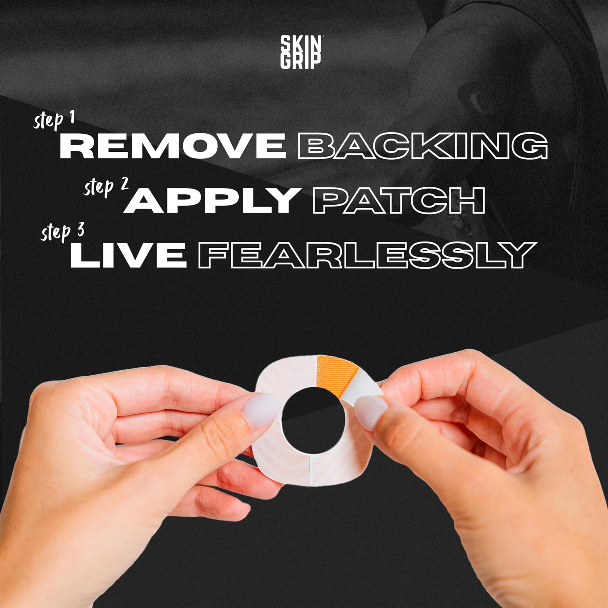 Skin Grip overnight-wear coverage keeps the CGM secure through sleep and activity.