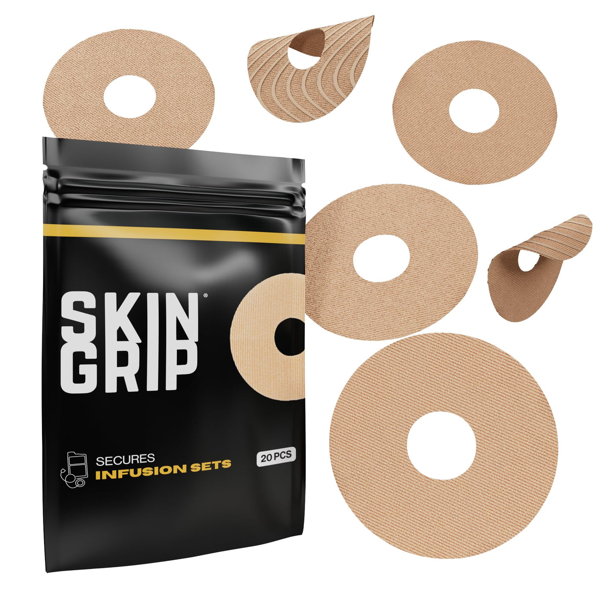 Skin Grip universal patch on skin showing secure CGM fit