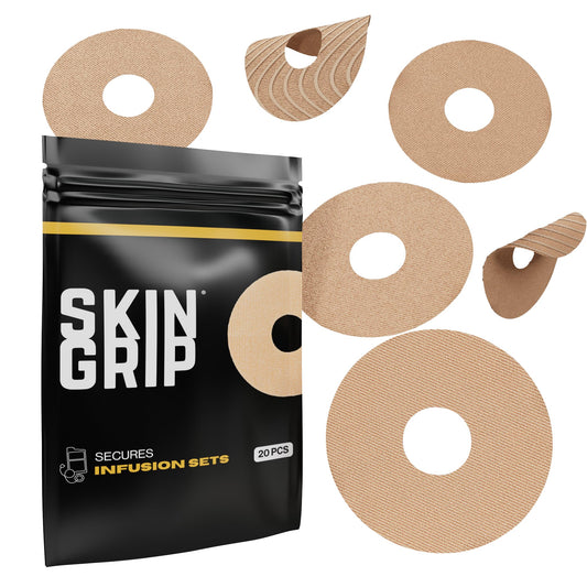 Skin Grip universal patch on skin showing secure CGM fit