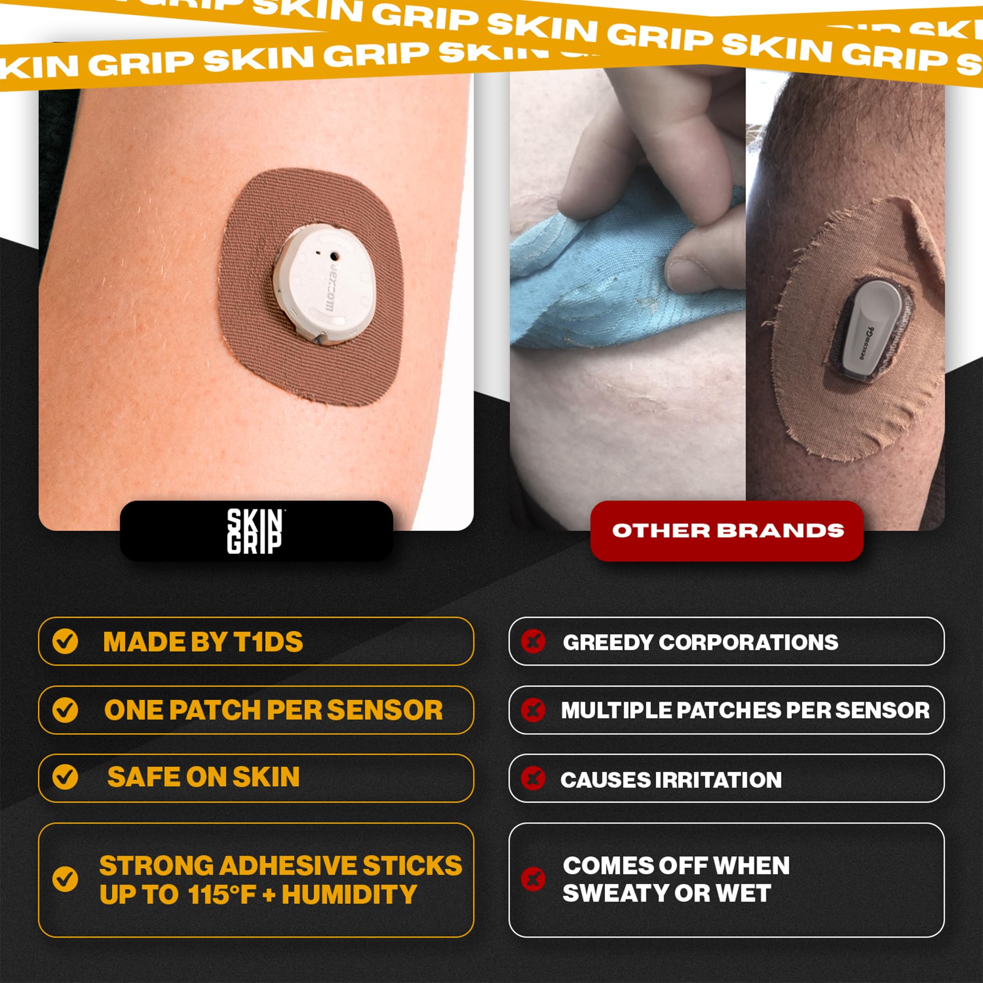 Skin Grip sweatproof cover stays on through workouts and heat