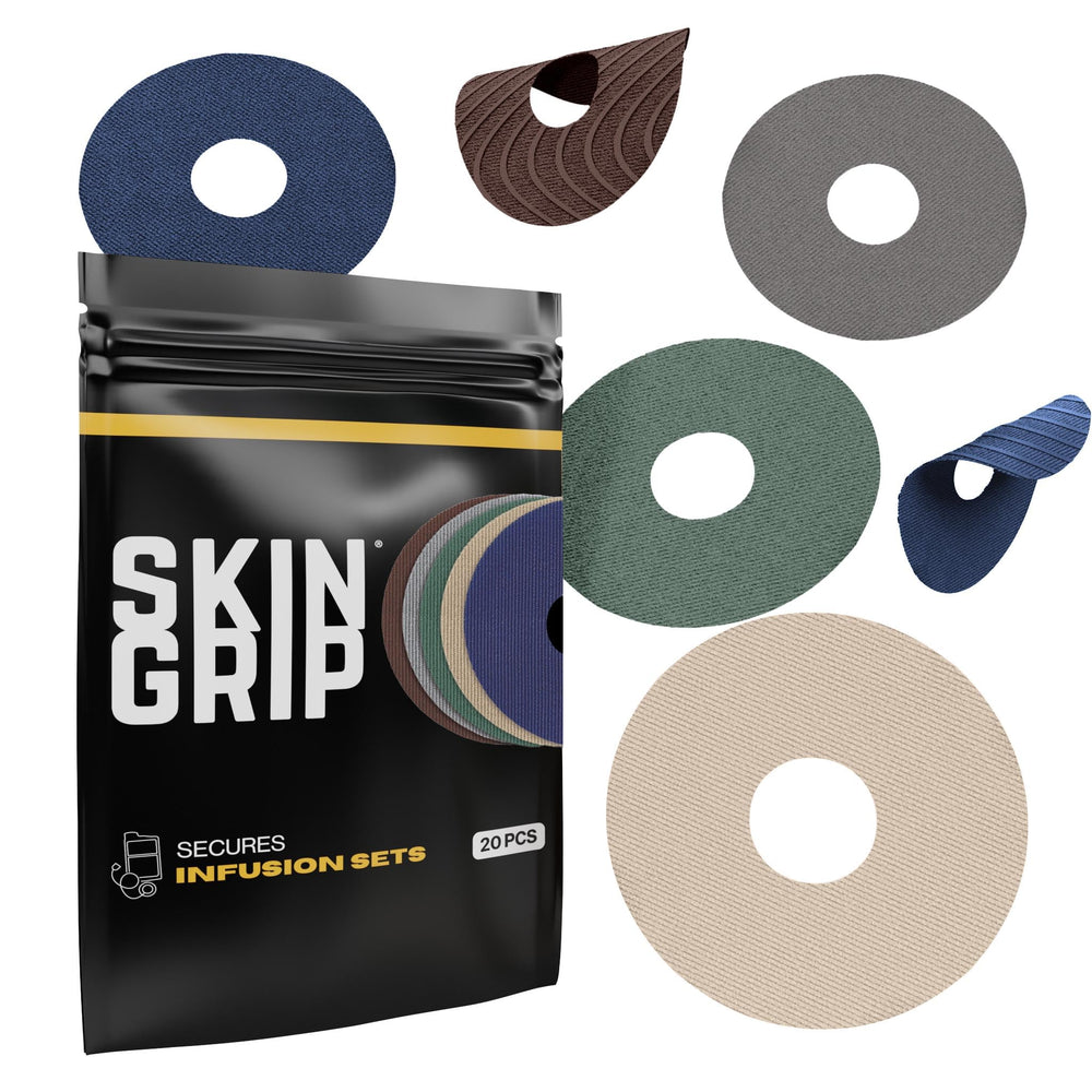 Skin Grip universal patch on skin shows secure CGM attachment