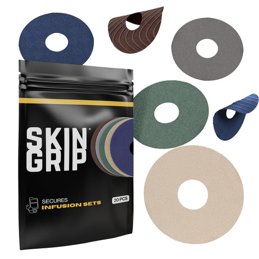 Skin Grip universal patch on skin shows secure CGM attachment