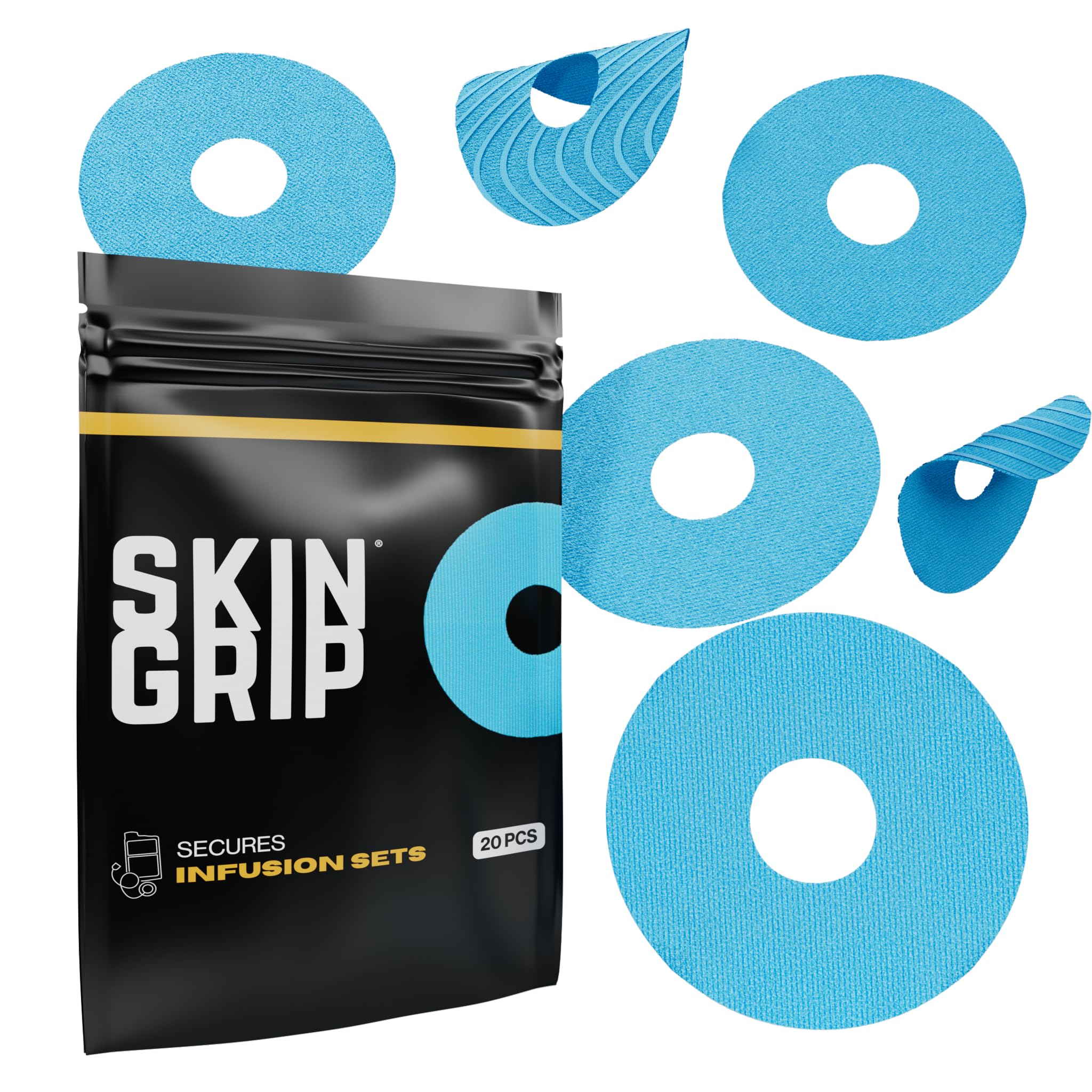 Skin Grip universal patch on skin secures CGM during daily activities.