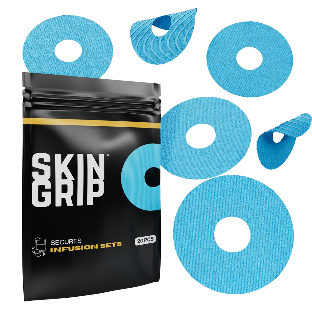 Skin Grip universal patch on skin secures CGM during daily activities.