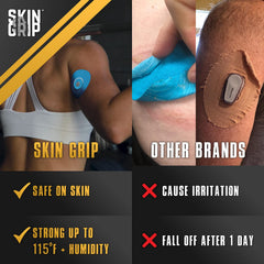 Skin Grip waterproof and sweatproof adhesive keeps sensors dry during workouts.