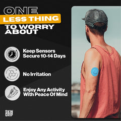 Skin Grip waterproof and sweatproof CGM adhesive protects patch during workouts.
