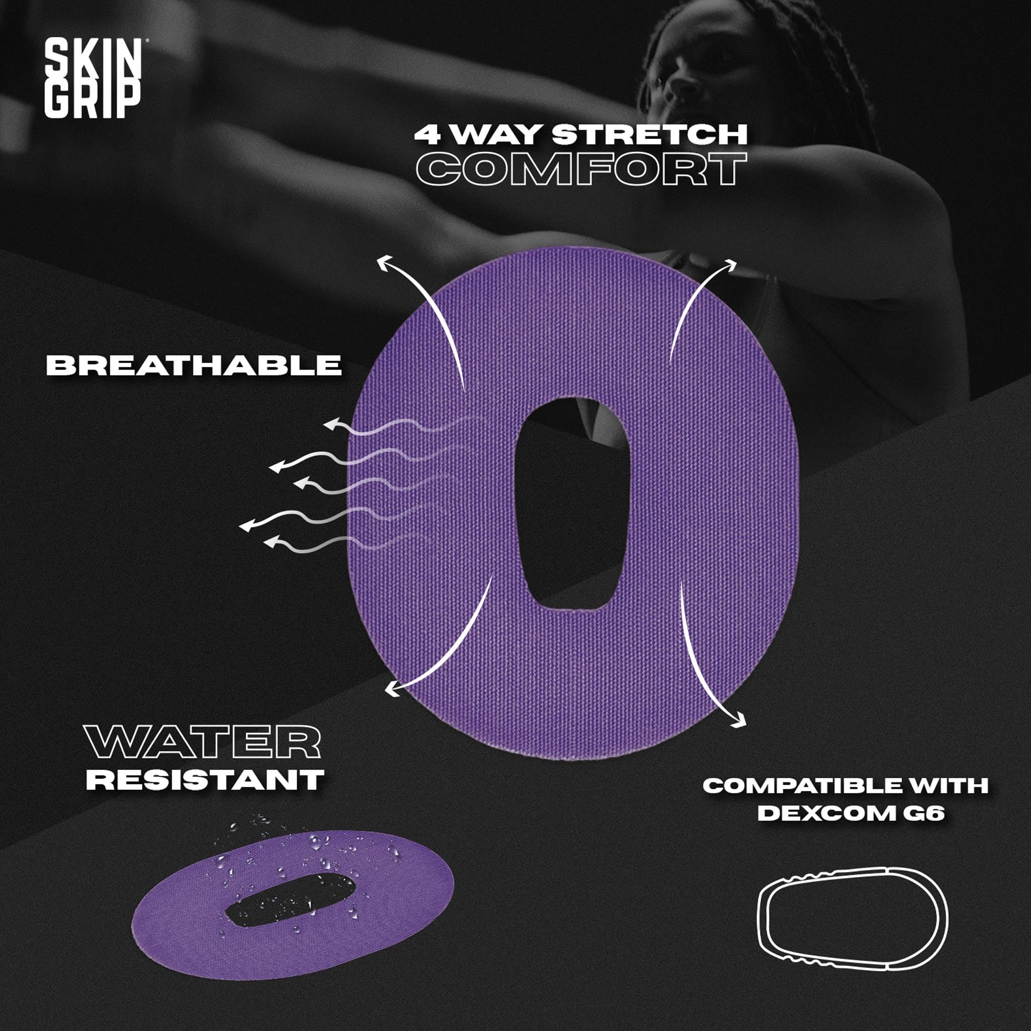 Skin Grip waterproof patch protecting the CGM during showers and swims