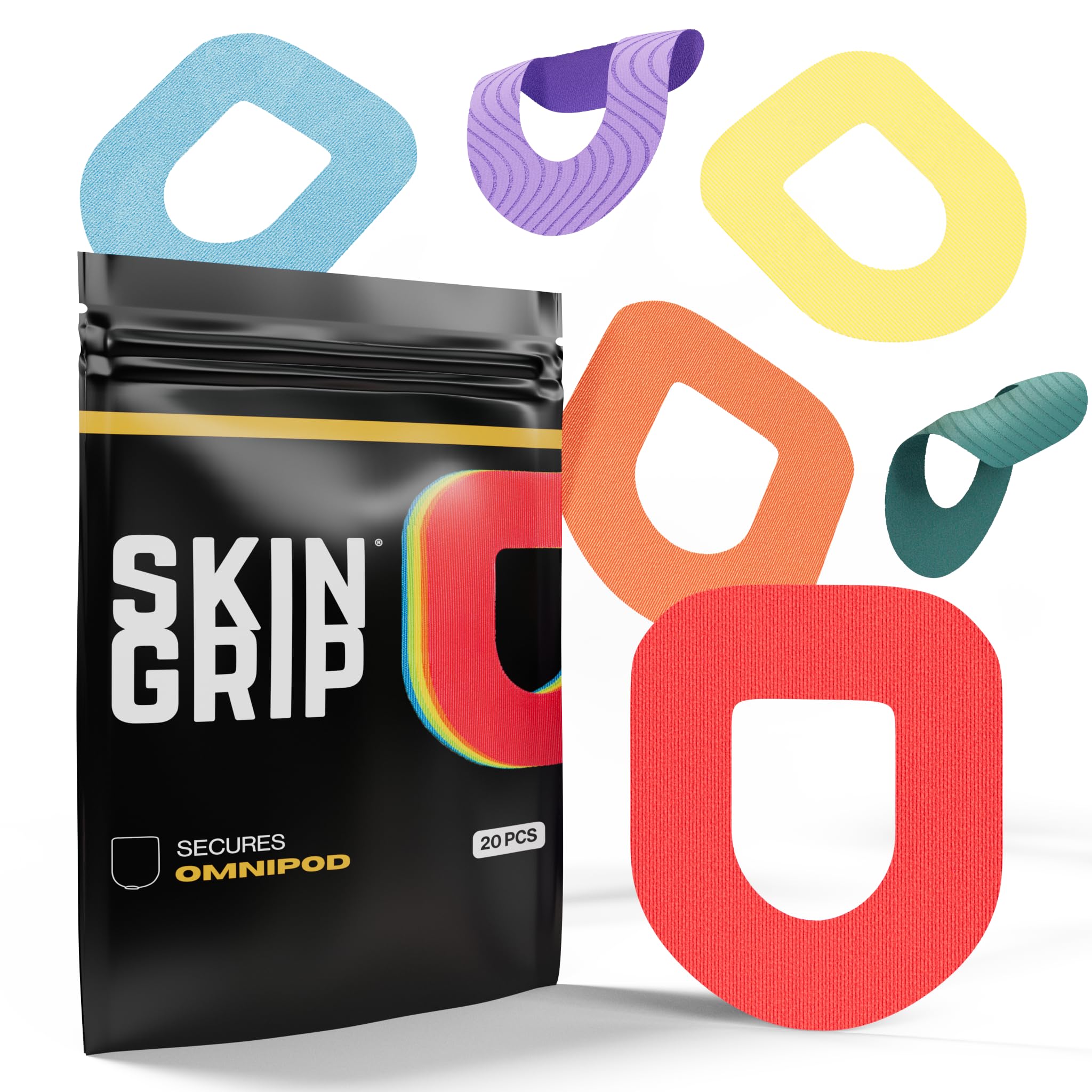 Skin Grip Insulet Omnipod Patch Rainbow Pack securely adheres to skin during daily activities